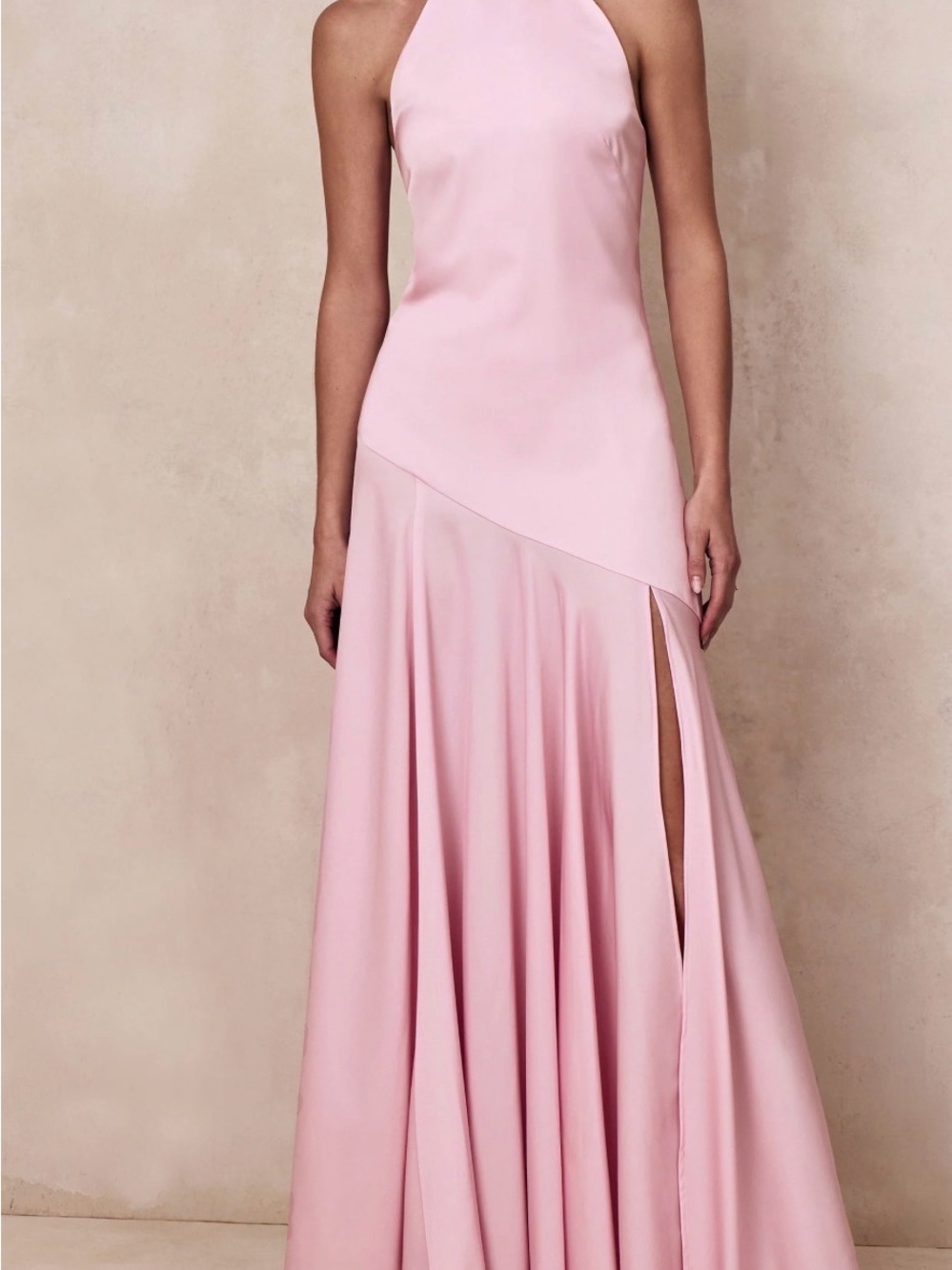 Club L London Lucious Pink Halter Maxi Dress with Side Thigh Slit